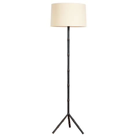 Jacques Adnet Style Gilt Metal Faux Bamboo Tripod Floor Lamp For Sale ...
