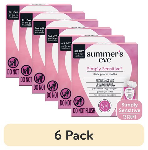 (6 pack) Summer’s Eve Simply Sensitive Daily Feminine Wipes, Removes ...