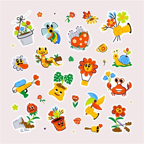 Premium Vector | A spring theme vector encompassing fun emojis potted flowers and friendly insects
