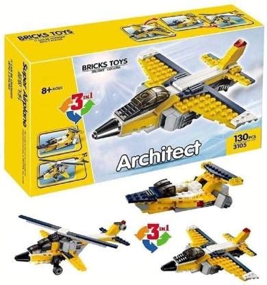 SR Toys 130 Pcs Architect Series 3 in 1 Aeroplane Helicopter Lego ...