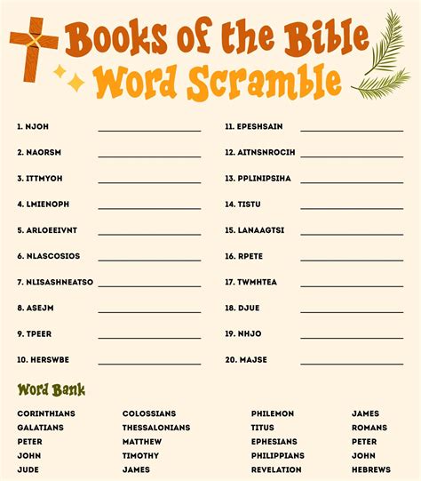 Printable Books Of The Bible Word Scramble Game | Bible study for kids ...