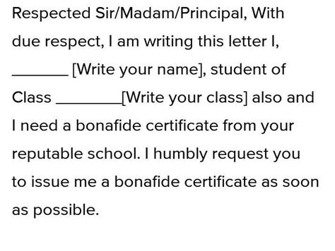 write a letter to your school principal for Bonafide certificate ...