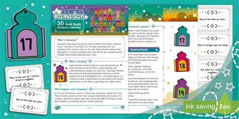 Ramadan: 30 Good Deeds Kindness Calendar (teacher made)