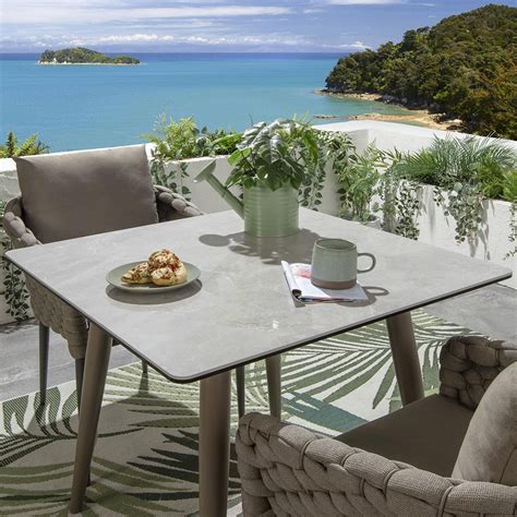 2 Seater Ceramic Garden Table and Chairs Dining Set Aluminium Beige ...