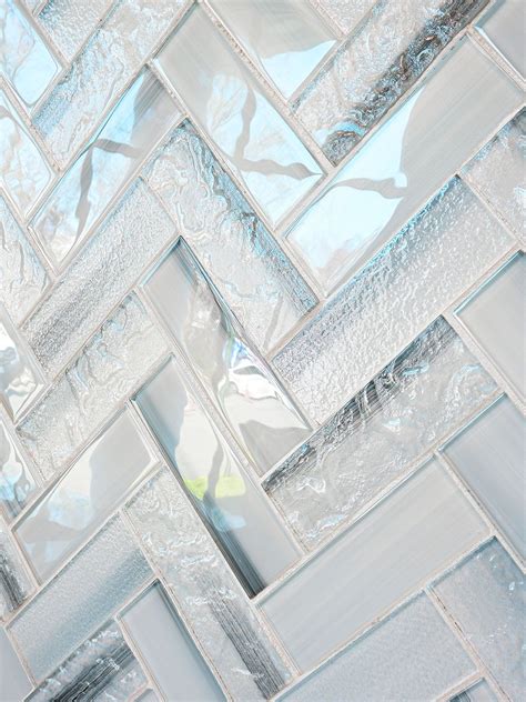 Blue Glass Large Herringbone Mosaic Backsplash Tile | Herringbone ...