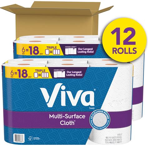 Viva Multi-Surface Cloth Paper Towels, 12 Triple Rolls, 165 Sheets Per ...