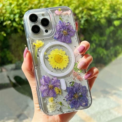 Amazon.com: ASONCE Cute Real Flowers for iPhone 14 Pro Max Case ...