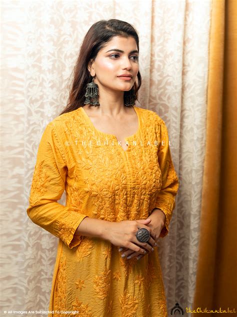 Yellow Chanderi Chikankari Kurti | The Chikan Label