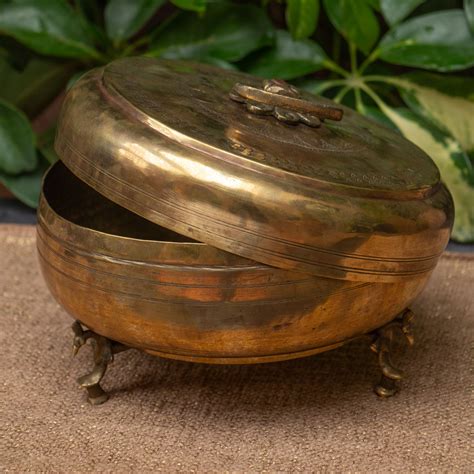 Ambi Pure Brass Rare True Vintage Roti Box on Legs - Large 10 inches D