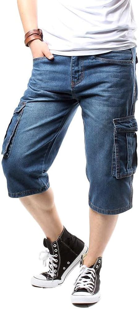 Buy Idopy Men`s Motorcycle Loose Fit Cropped Work Jeans Denim Cargo ...