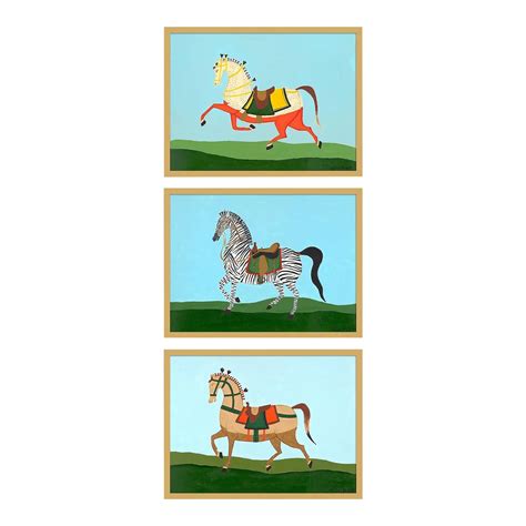 Horses by Willa Heart in Gold Frame, Small Art Prints - Set of 3 | Chairish