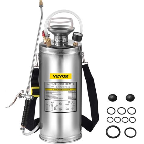 VEVOR 2Gal Stainless Steel Sprayer, Set with 20" Wand& Handle& 3FT ...
