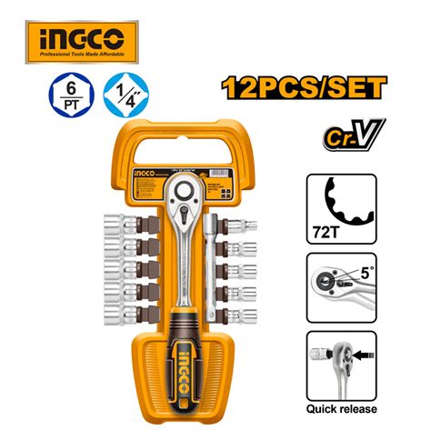 12 PCS 1/4 SOCKET SET INGCO (HKTS14122) | ToolsMart1