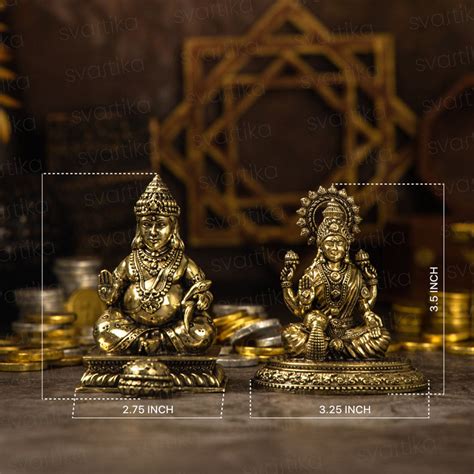 Brass Maa Lakshmi & Kuber Statue Pair (4 Inch)