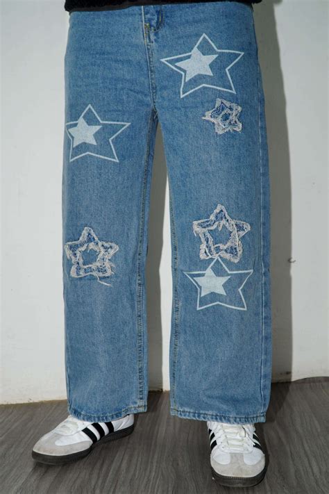 Star Patch Embroidery Unisex Baggy Jeans – Mizo Jersey Home