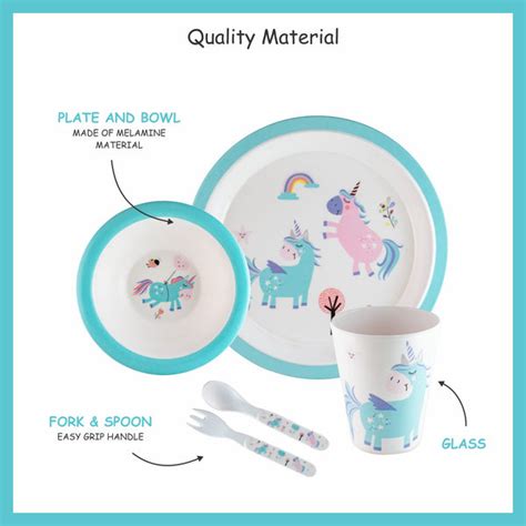 Stehlen set of 5 pcs kids feeding set, Pure melamine, BLUE UNICORN