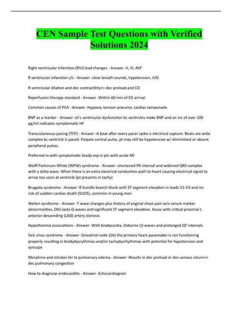 CEN Sample Test Questions with Verified Solutions 2024 - CEN - Stuvia US