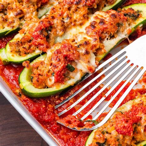 Sausage Stuffed Zucchini Boats - Sip and Feast