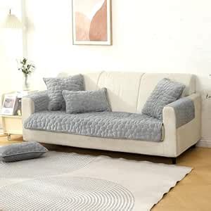 HOKIPO Premium Pebble Milk Velvet Anti Slip 3 Seater Sofa Mat with 2 ...