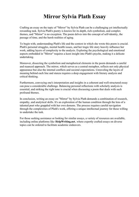 Mirror Sylvia Plath Essay. College of Our Lady of the Elms | PDF