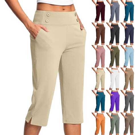 Frostluinai Women's Capri Yoga Pants Tummy Control High Waist Workout ...