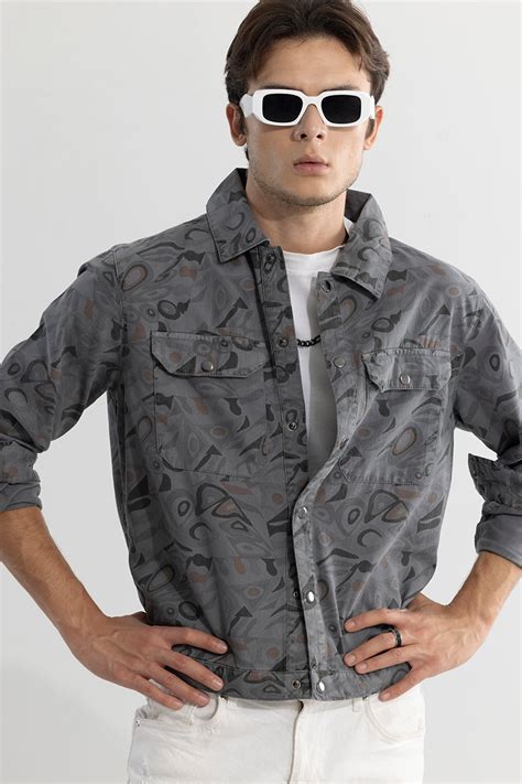 Buy Men's Concept Shape Grey Overshirt Online | SNITCH