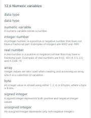 Image result for Numeric Variable Type