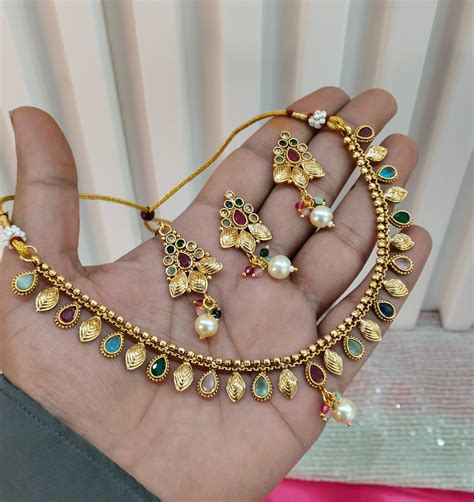 Multi Colour Gold Polki Necklace Jewellery Studio Set – BS Jewels