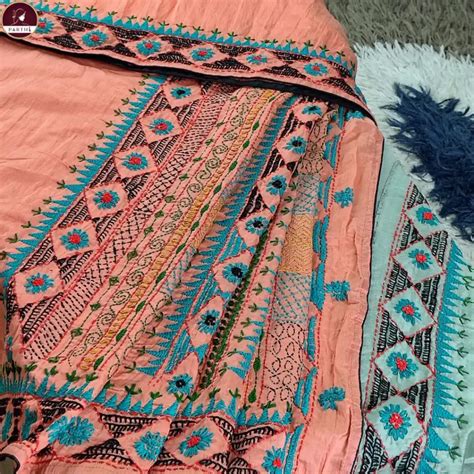 Dual Tone Semi Tussar Silk Embroidery Saree with Blouse Piece – Orange ...