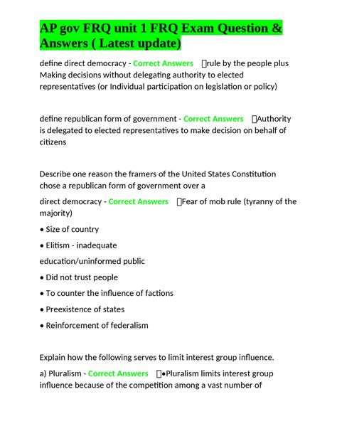 AP Government FRQ Unit 1: Exam Questions and Answers | Exams Nursing ...
