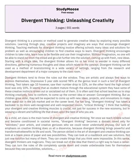 Divergent Thinking: Unleashing Creativity Free Essay Example
