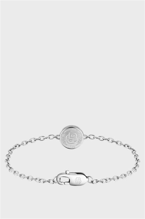 BOSS - Silver-tone cuff with Double B monogram medallion - Silver tone