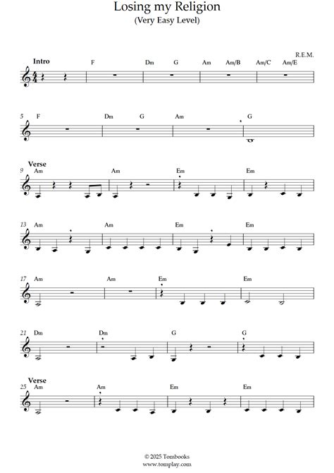 Losing my Religion (Very Easy Level) (R.E.M.) - Clarinet Sheet Music