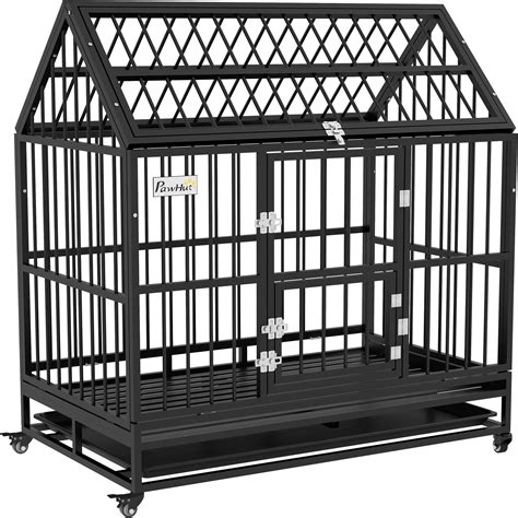 PawHut 48" Heavy Duty Dog Crate, Indoor Outdoor Dog Cage on Wheels with ...