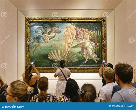 Florence, Italy - July 2022: Tourists Taking Photos in Front of the Birth of Venus Painting of ...