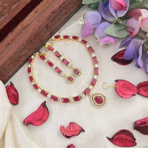 Vriksham Designer Christy Rubes AD Stone Neckpiece-Red-G20575 ...