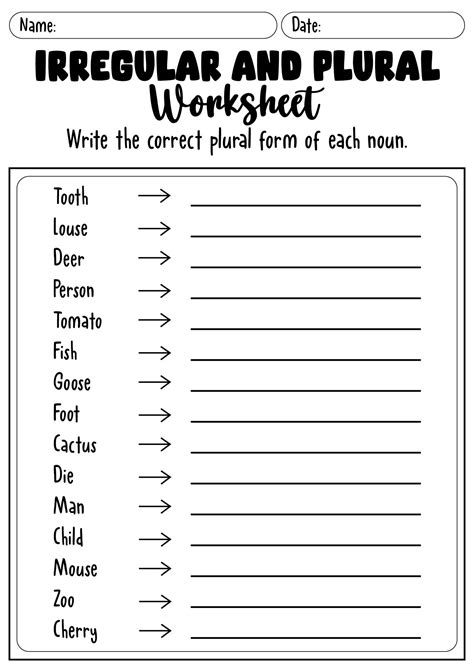17 Irregular Plural Nouns Worksheet 2nd Grade - Free PDF at worksheeto.com