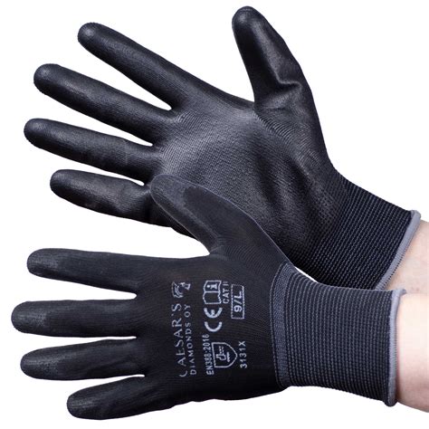 Polyester asentajankäsine PU kämmenellä, musta, pari – Caesar's Diamonds Oy