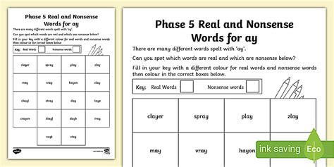 Colour by Phoneme Real and Nonsense 'ay' Words | Phonics