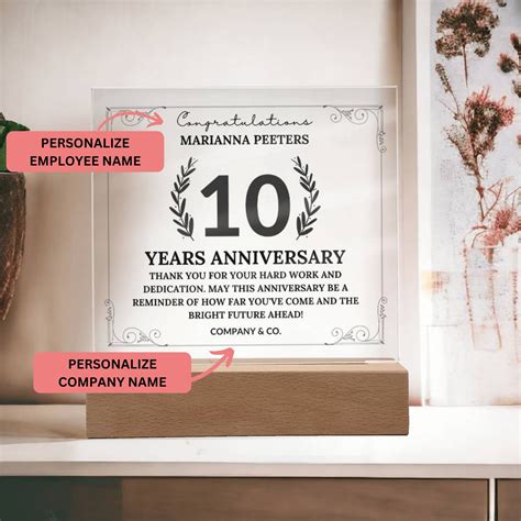 Personalized 10 Year Work Anniversary Gift Co-worker Boss, Custom ...