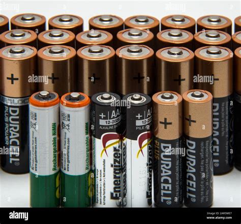 Alkaline and rechargeable batteries, AA, AAA, cells,power Stock Photo ...