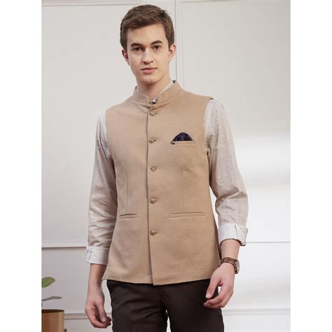 Buy Turtle Men Cotton Khaki Self Design Slim Fit Ceremonial Nehru ...