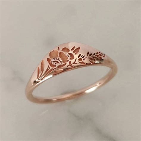 Buy Gold Flower Signet Ring Vintage Style Floral Ring for Women Online ...