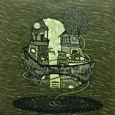 "Dream City 2": Green Printmaking (12x12) by Payal Rokade | ArtZolo.com