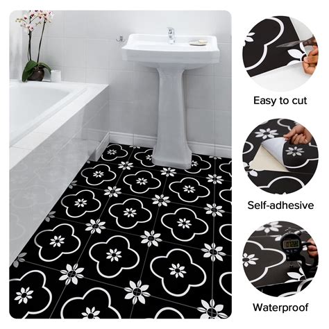 "Abyssaly 10Pcs Sticky Black & White Vinyl Flooring Peel and Stick ...