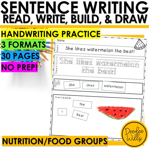 Nutrition and Food Groups Sentence Writing Handwriting Practice - Mrs ...