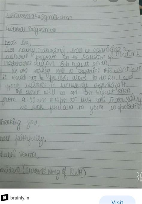 b)b) You are the general secretary of your RWA colony, write a letter ...