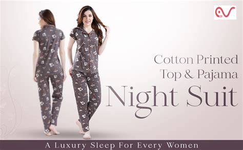 AV2 Women Cotton Floral Printed Top & Pyjama Nighsuit Set Grey X-Large ...