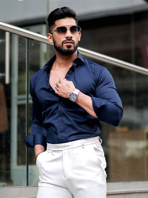 Formy Navy Luxury Satin Cotton Shirt For Men's – The Foomer