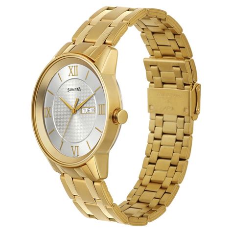 Buy Online Sonata Quartz Analog with Day and Date Champagne Dial ...